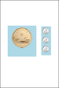 Image of a loonie and 3 dimes