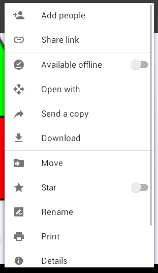 Andoid Google Drive menu