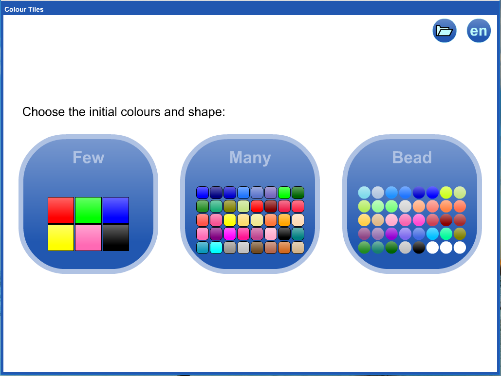 Opening Dialog for Colour Tiles