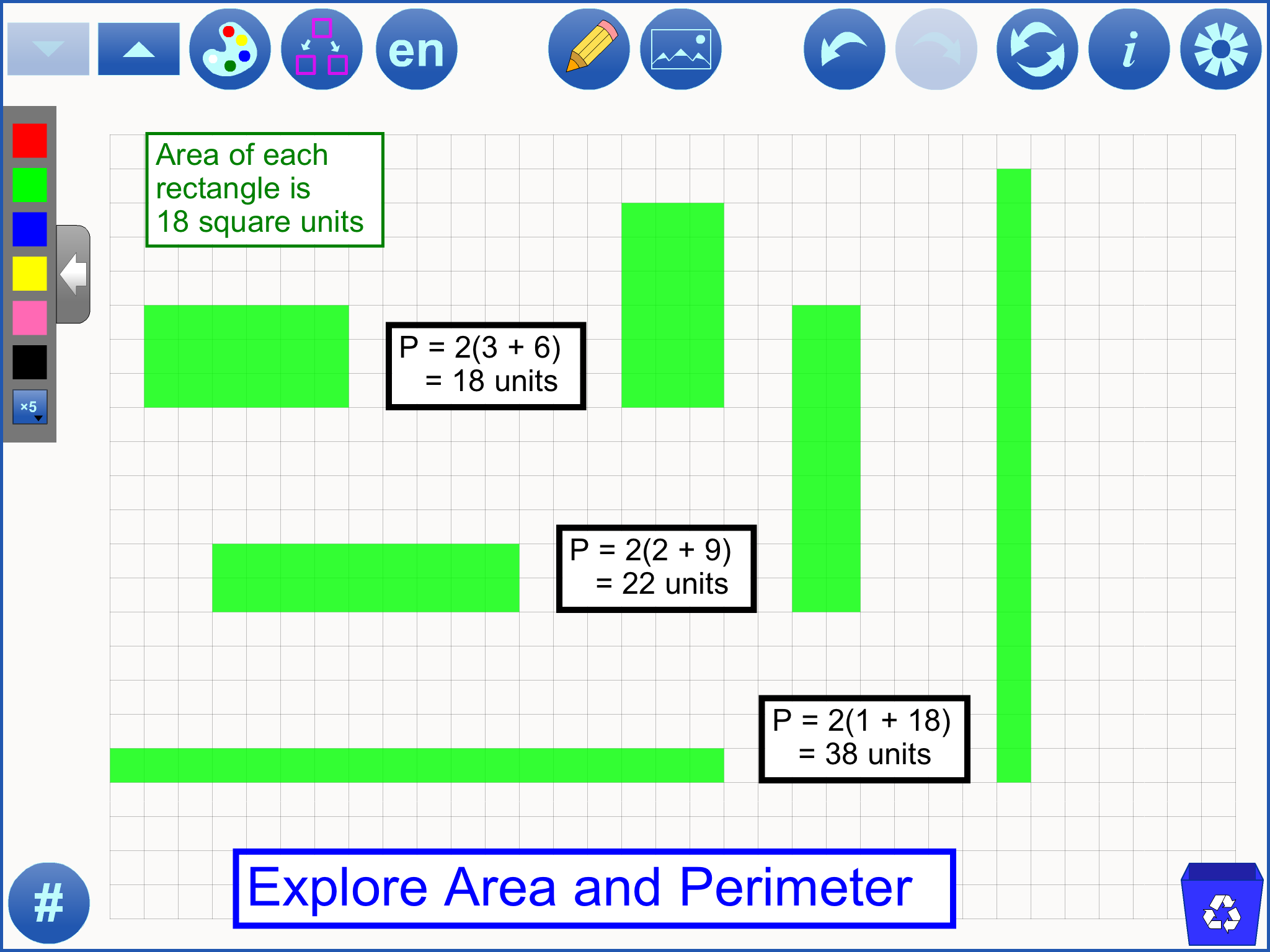 various rectangles with an area of 18