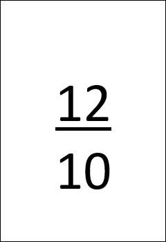 Card showing twelve tenths written as a fraction