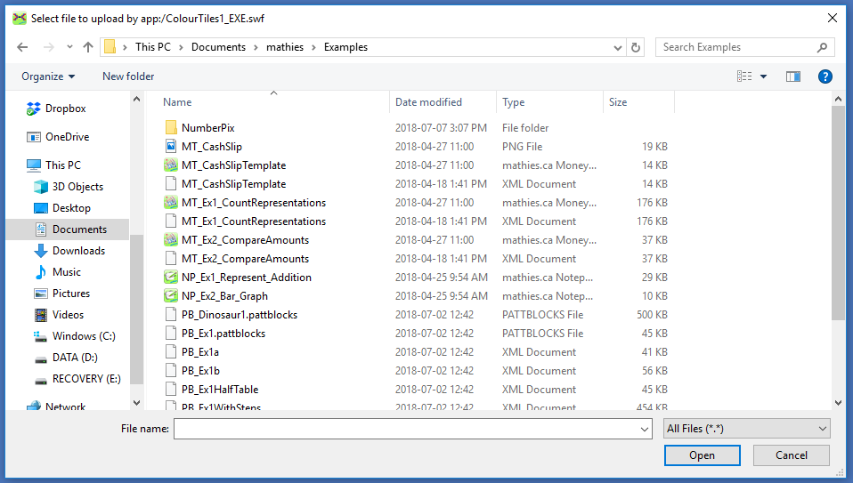 Image of dialog showing included files folder