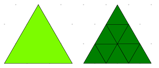 Triangle vert pâle recouvert de petits triangles verts foncés.