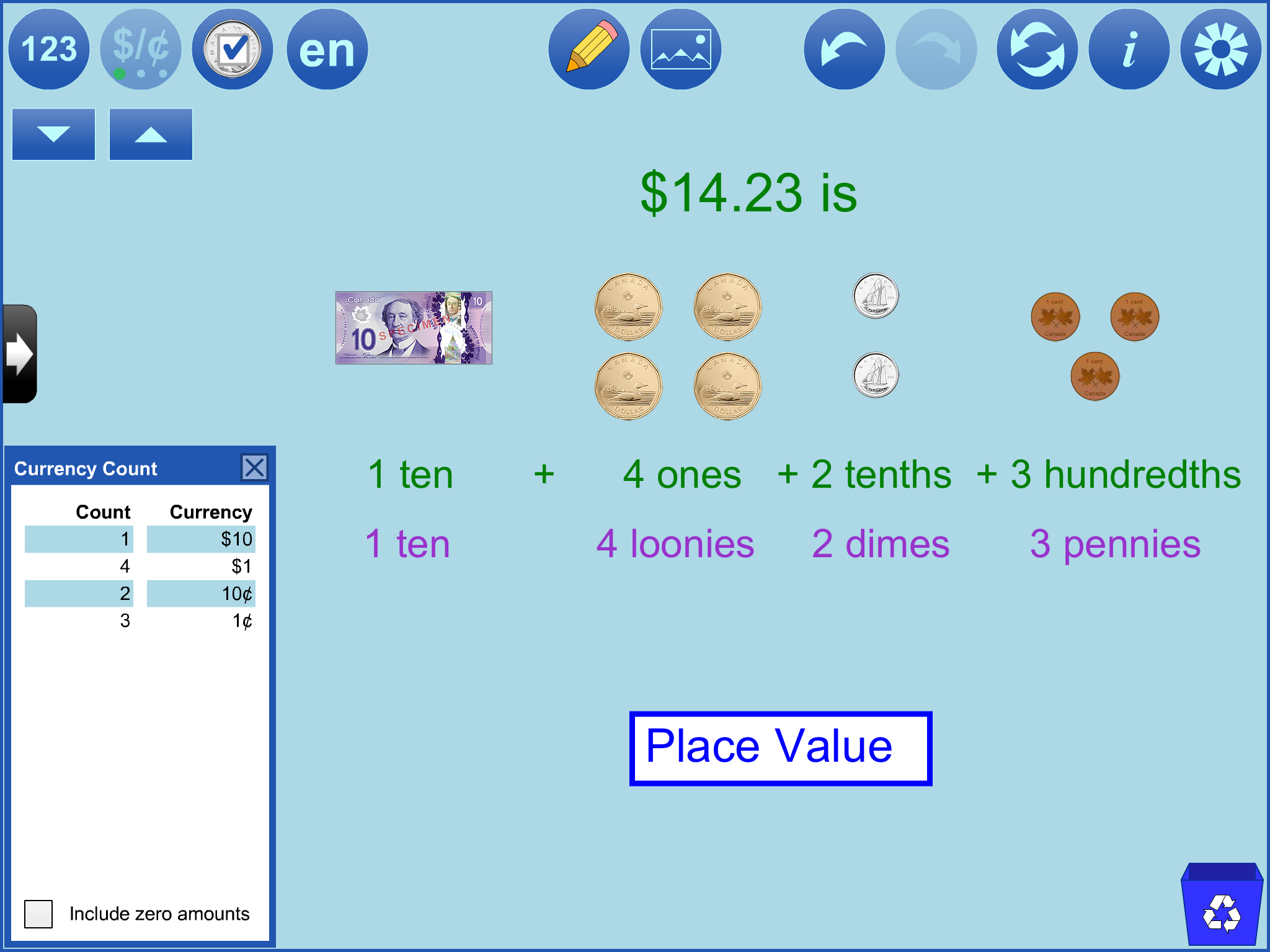 thinking about place value using currency