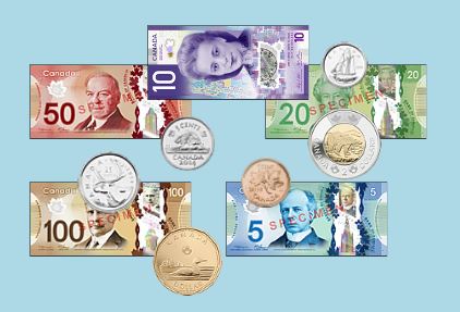 A collection of Canadian money